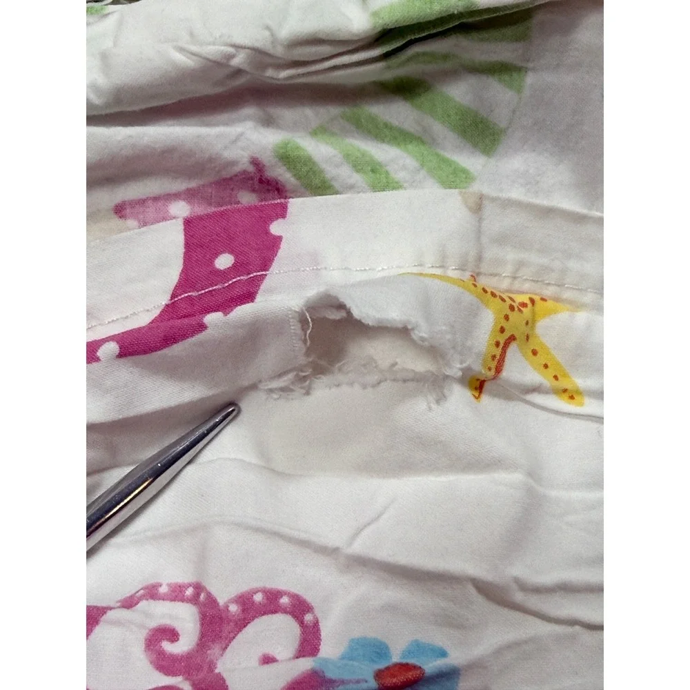 Pottery Barn Kids Twin Mermaid Sheet Set 100% Organic Cotton Flat & Fitted White